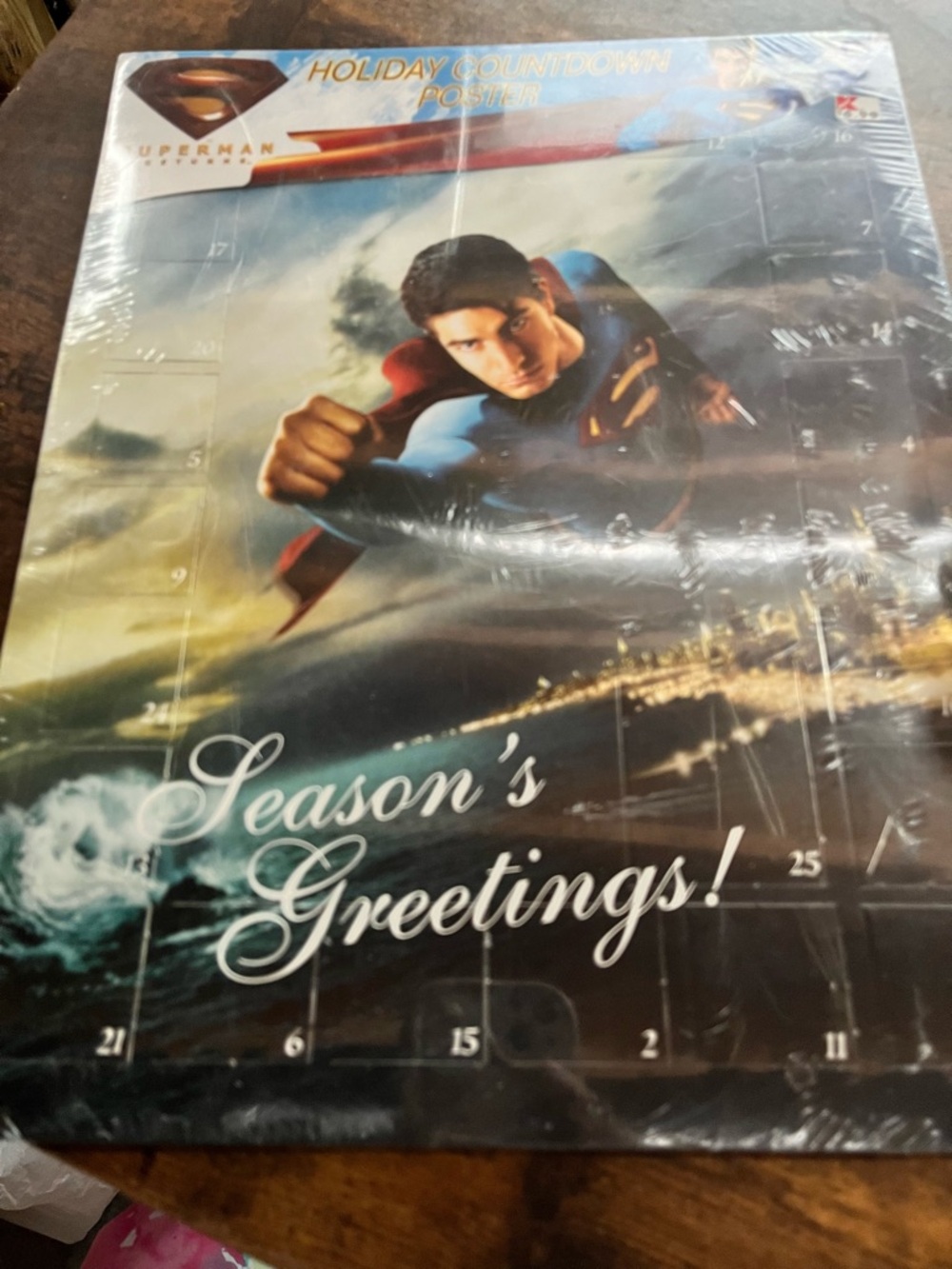 Superman Holiday Countdown Poster - Blue/Black Seasonal Calendar